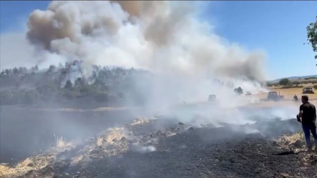 Balıkesir’de Anızda Çıkan Yangına Havadan ve Karadan Müdahale Ediliyor